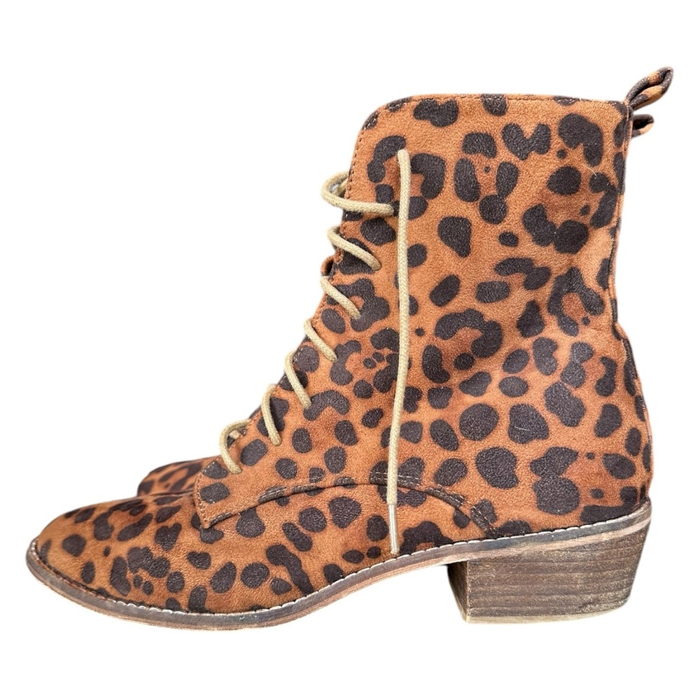 Beast Fashion Animal Print Ankle Boots Lace Up & Zip Faux Suede Size 8 - Picture 5 of 11
